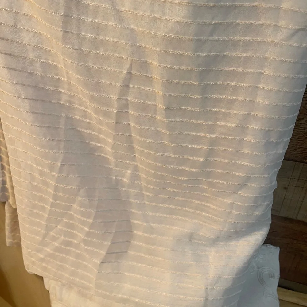 Vintage Elegant Sheer Embroidered & Eggshell Striped Curtains